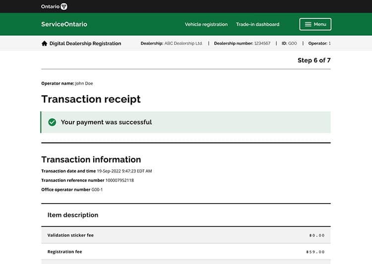 Service Ontario screen 13
