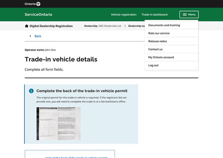 Service Ontario screen 18