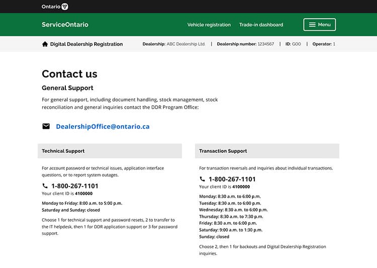 Service Ontario screen 2