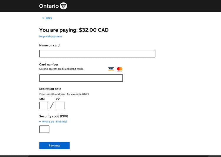 Service Ontario screen 22