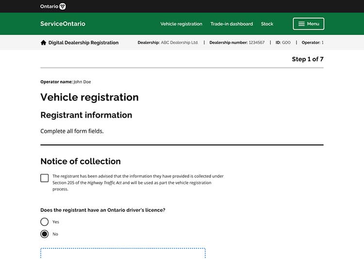 Service Ontario screen 5